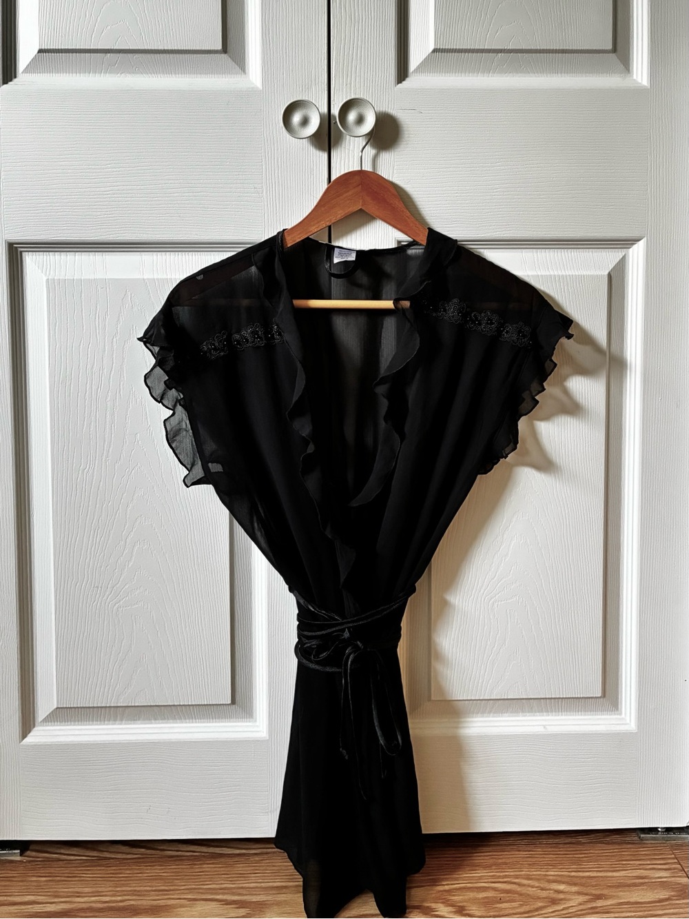 Linea Donatella sheer embroidered flounced wrap top